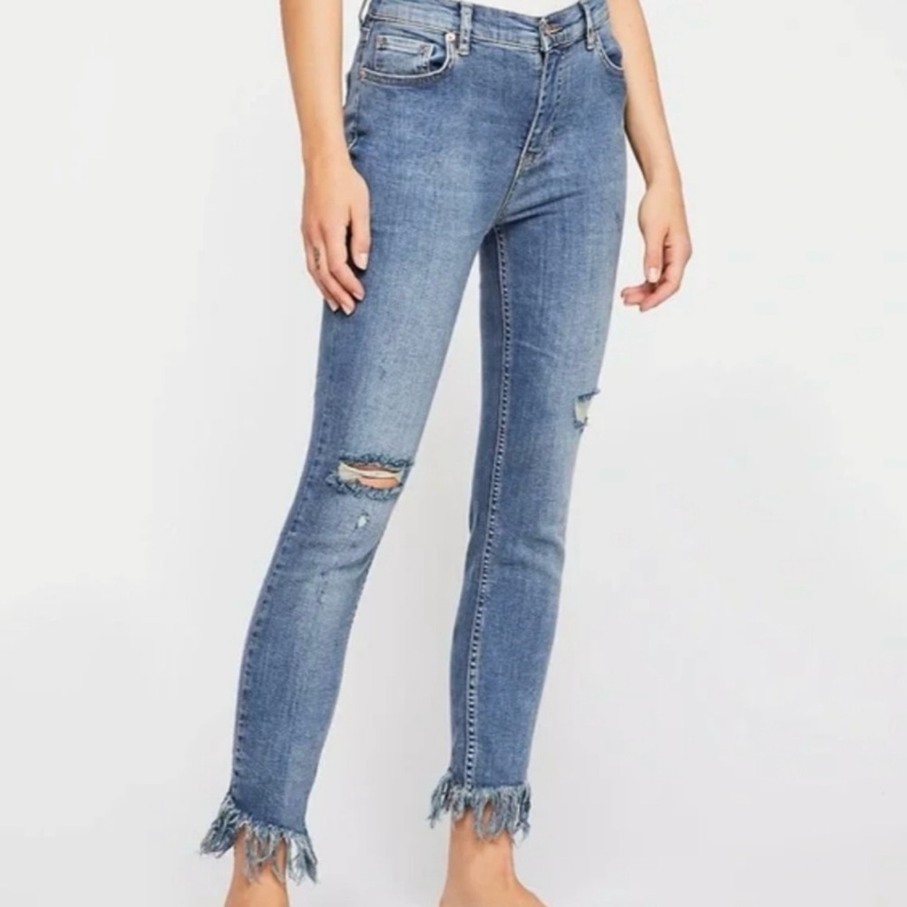 We The Free Blue Distressed Skinny Jeans